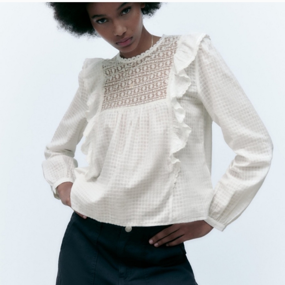 Zara poplin ruffles top New with Tags